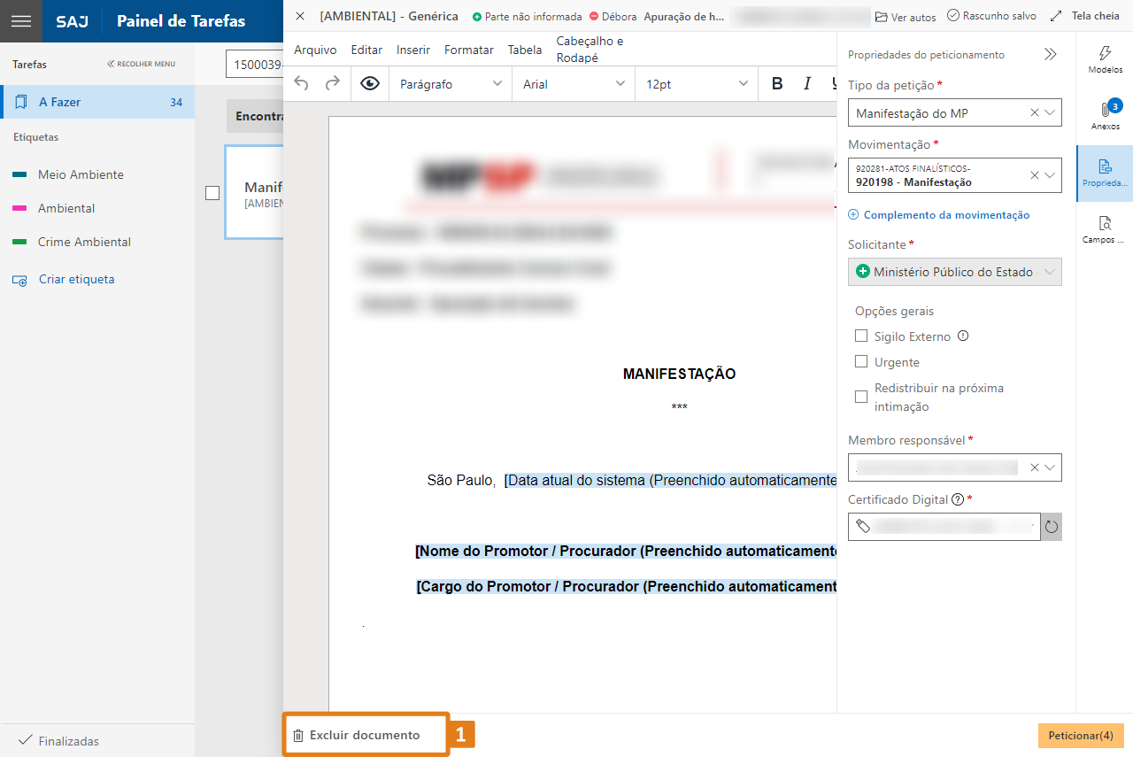 para excluir documento