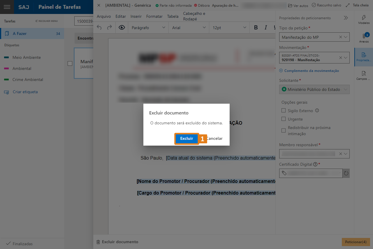 para confirmar exclusao