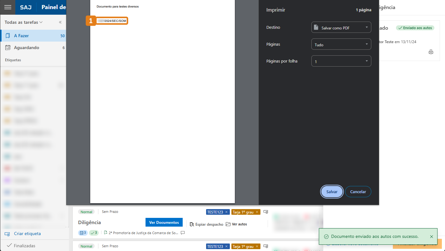 Tela visualização de documento com destaque no identificador do documento