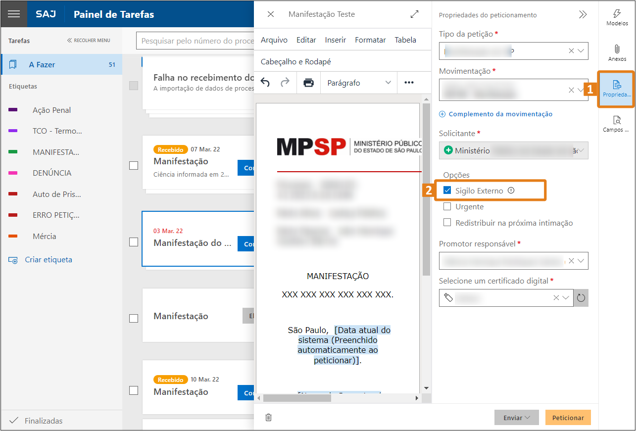opção Propriedades e marque a caixa seletora Sigilo Externo