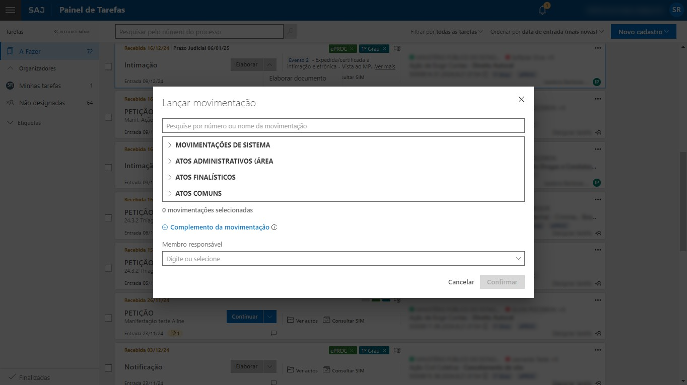 Tela Lançar movimentação